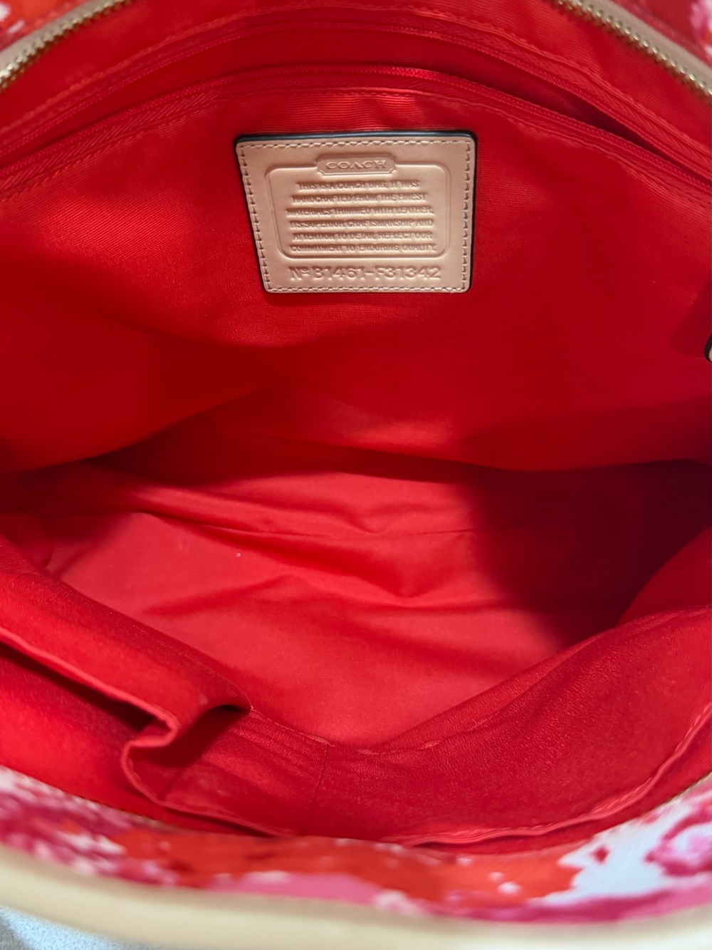 Coach Floral Tote in Orange, Pink & Cream with Tan Leather Trim - Picture 5 of 7